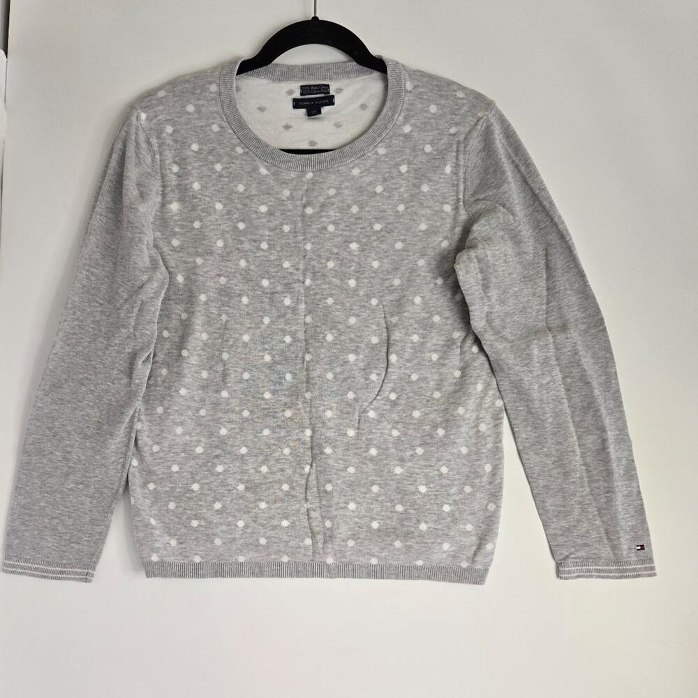 Tommy Hilfiger Women’s Gray Polka Dot Crewneck Sweater 100% Pima Cotton